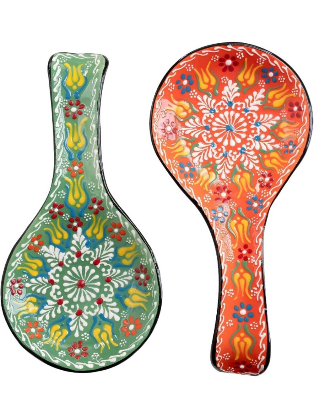 Hand-Painted Ceramic Spoon Rest Set for Kitchen Counter & Stove Top, 9" (2 PCS)